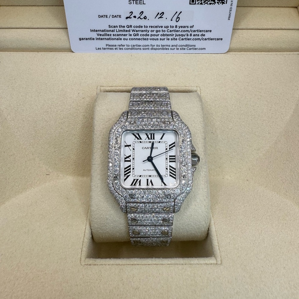 Natural diamond custom Cartier Santos iced out bustdown